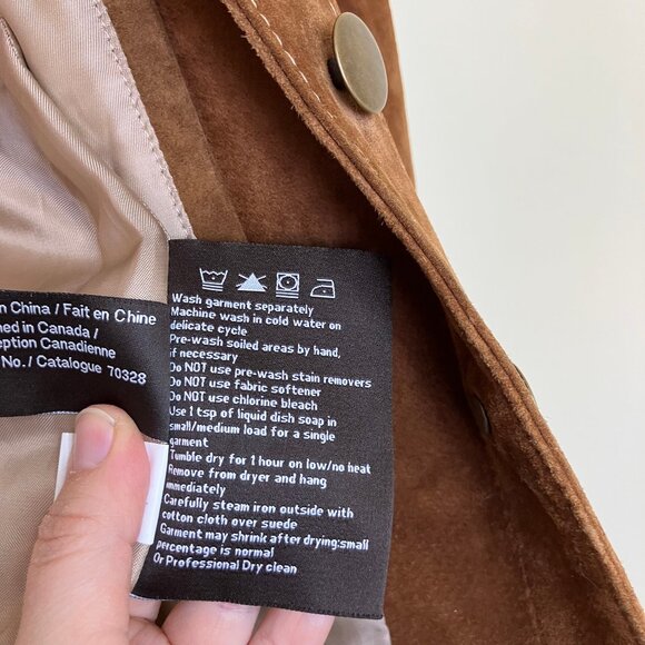 Danier Washable Suede Leather Jacket Button Front Tan Brown Women's Lg - Picture 8 of 8